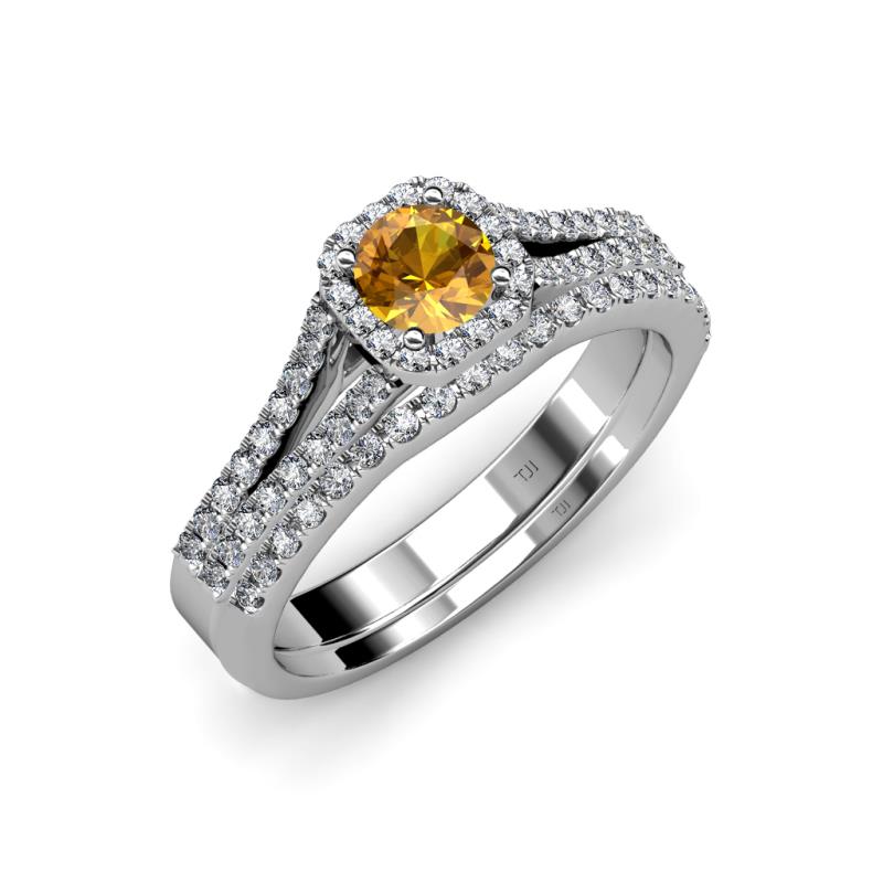 Rabea 1.32 ctw Citrine (5.80 mm) Accented Natural Diamonds Bridal Set Ring  