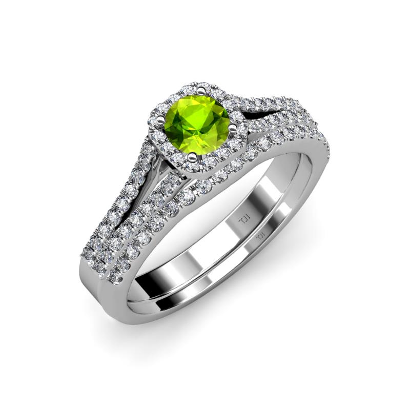 Rabea 1.37 ctw Peridot (5.80 mm) Accented Natural Diamonds Bridal Set Ring  