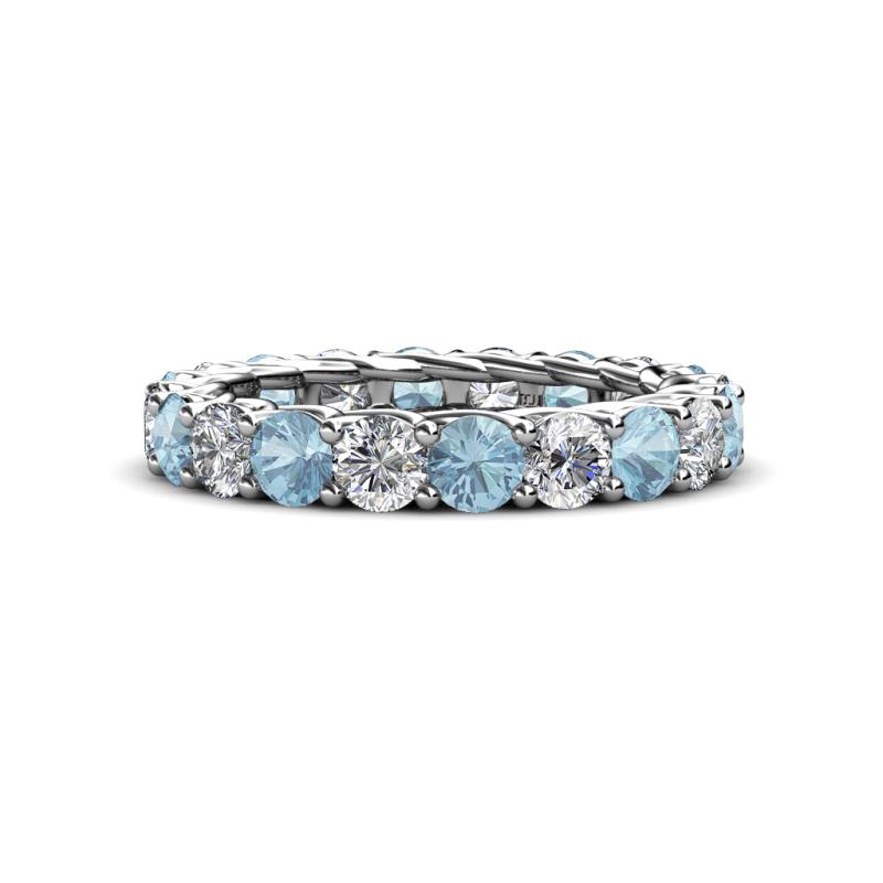 Lucida 3.80 ctw (3.80 mm) Round Aquamarine and Natural Diamond Eternity Band 