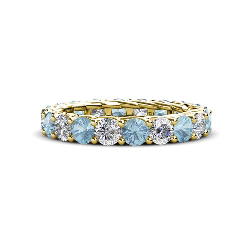 Lucida 3.80 ctw (3.80 mm) Round Aquamarine and Natural Diamond Eternity Band 