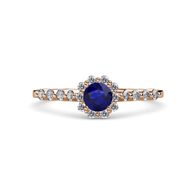 Amabel Blue Sapphire and Diamond Halo Bridal Set Ring 