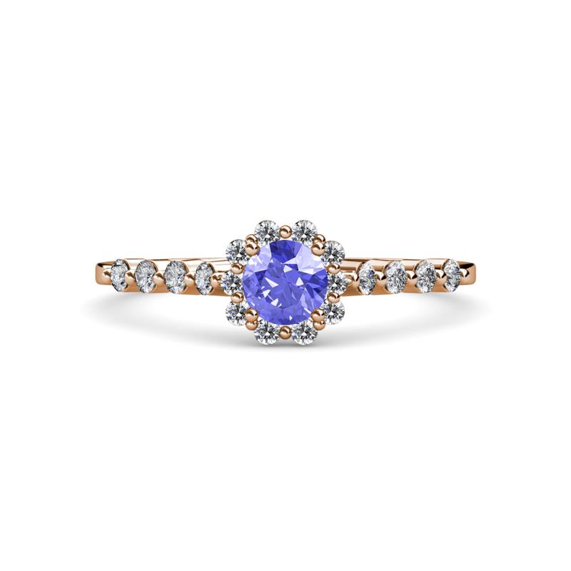 Amabel Tanzanite and Diamond Halo Bridal Set Ring 