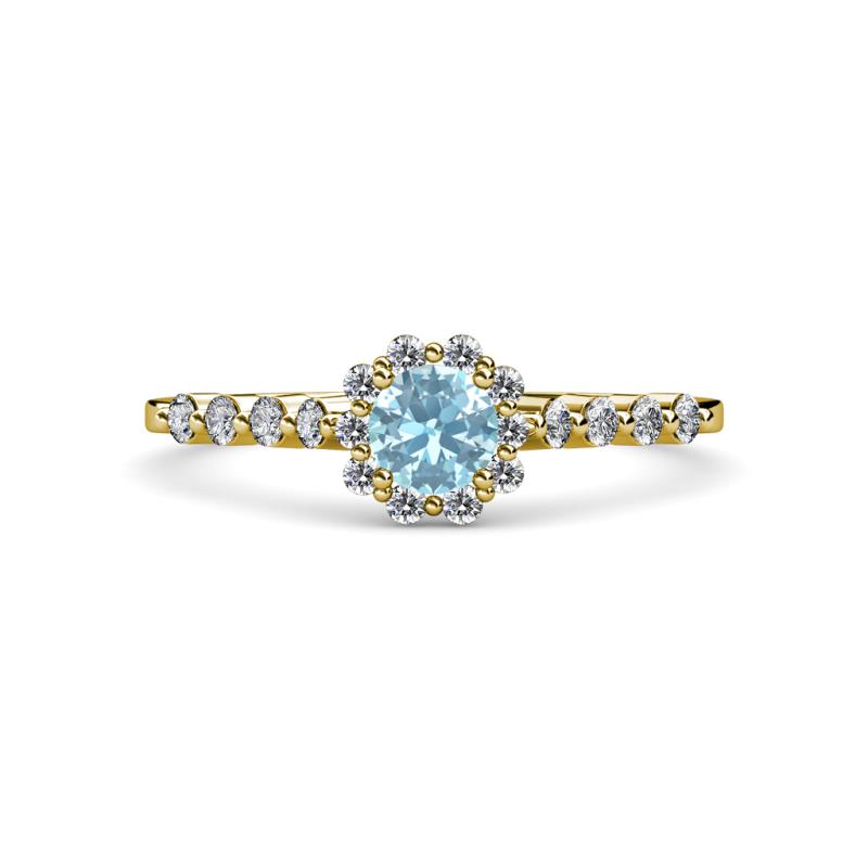 Amabel Aquamarine and Diamond Halo Bridal Set Ring 