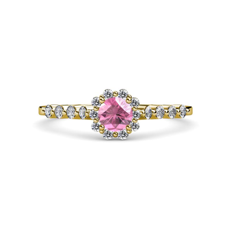 Amabel Pink Tourmaline and Diamond Halo Bridal Set Ring 