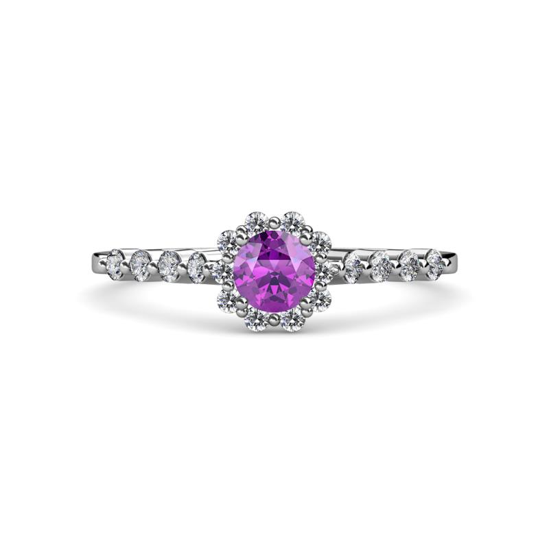 Amabel Amethyst and Diamond Halo Bridal Set Ring 
