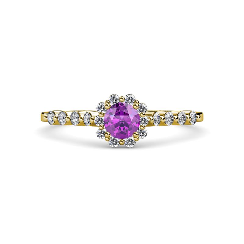 Amabel Amethyst and Diamond Halo Bridal Set Ring 