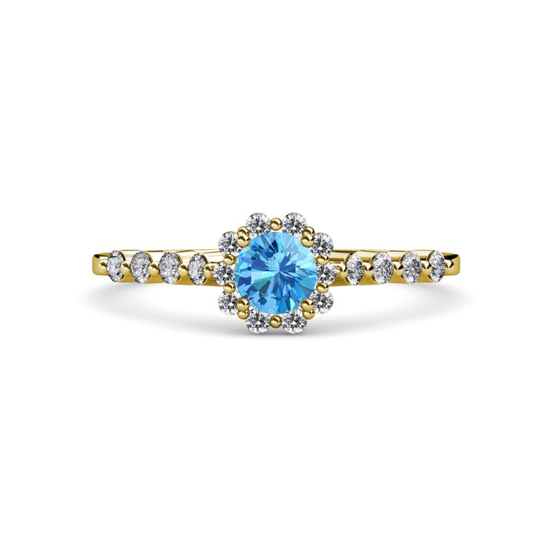 Amabel Blue Topaz and Diamond Halo Bridal Set Ring 