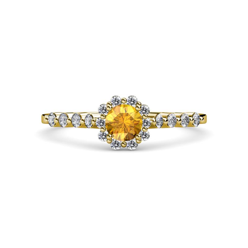 Amabel Citrine and Diamond Halo Bridal Set Ring 