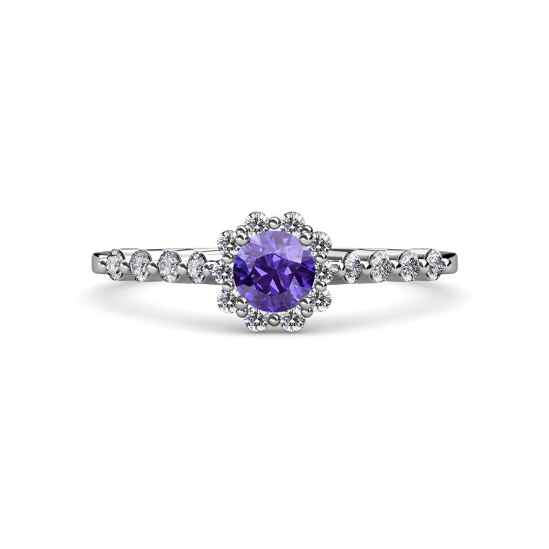 Amabel Iolite and Diamond Halo Bridal Set Ring 
