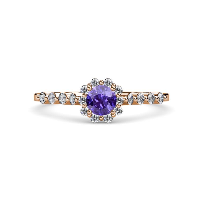 Amabel Iolite and Diamond Halo Bridal Set Ring 