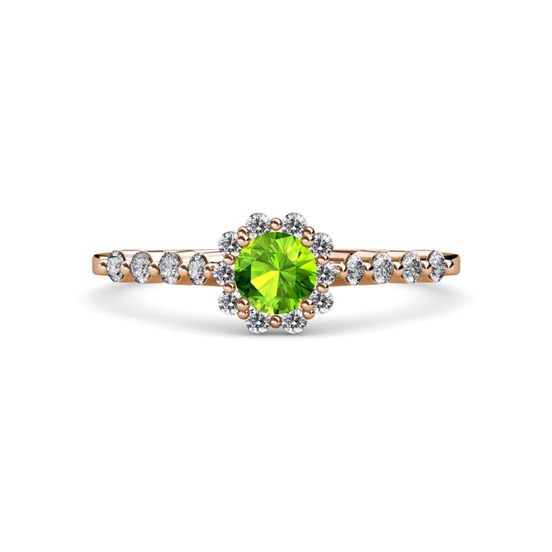 Amabel Peridot and Diamond Halo Bridal Set Ring 