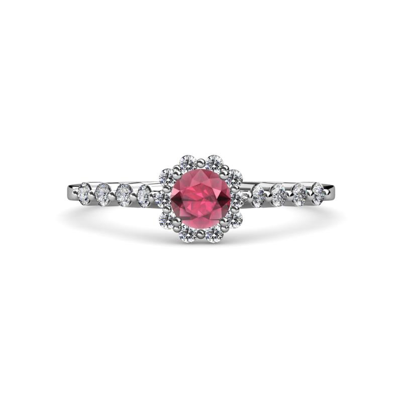 Amabel Rhodolite Garnet and Diamond Halo Bridal Set Ring 
