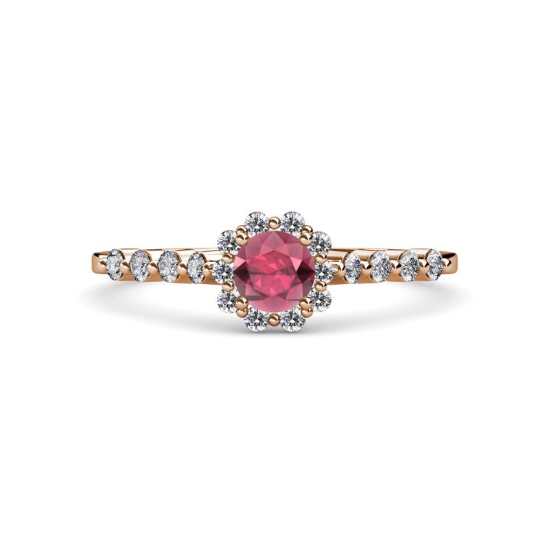 Amabel Rhodolite Garnet and Diamond Halo Bridal Set Ring 