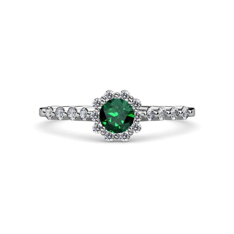 Amabel Emerald and Diamond Halo Bridal Set Ring 