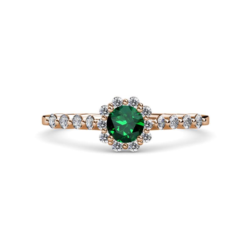 Amabel Emerald and Diamond Halo Bridal Set Ring 