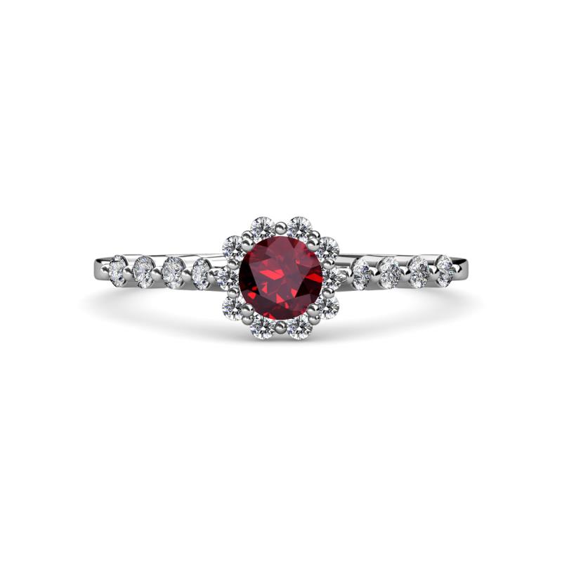 Amabel Ruby and Diamond Halo Bridal Set Ring 