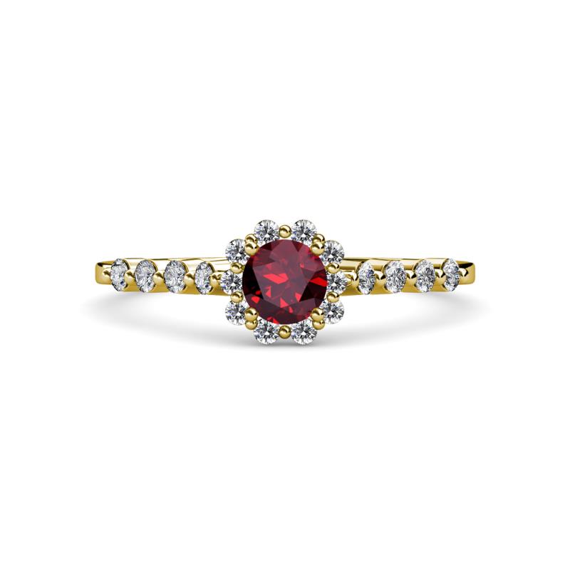 Amabel Ruby and Diamond Halo Bridal Set Ring 