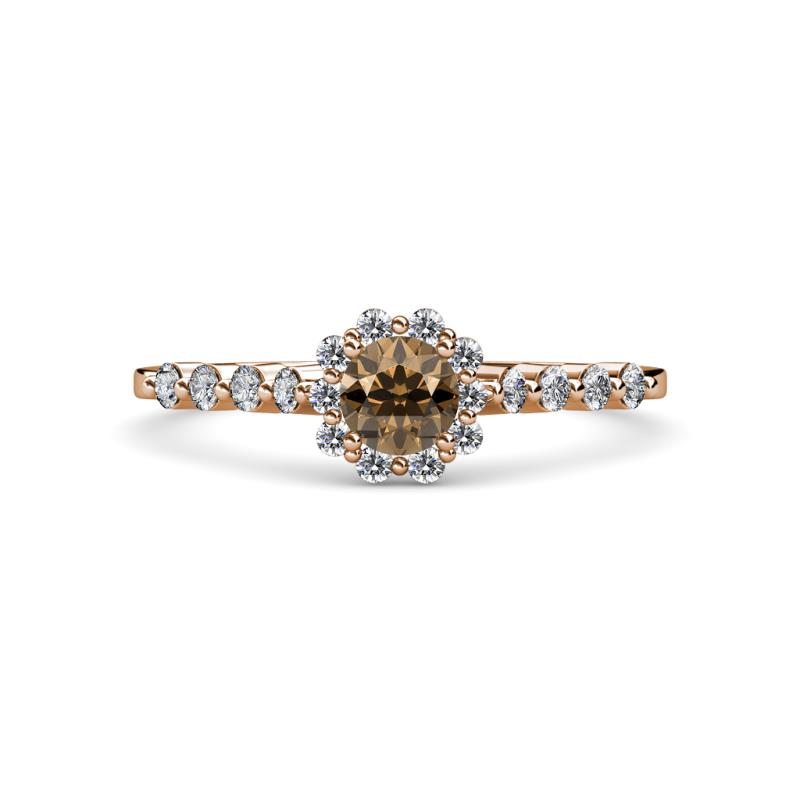 Amabel Smoky Quartz and Diamond Halo Bridal Set Ring 