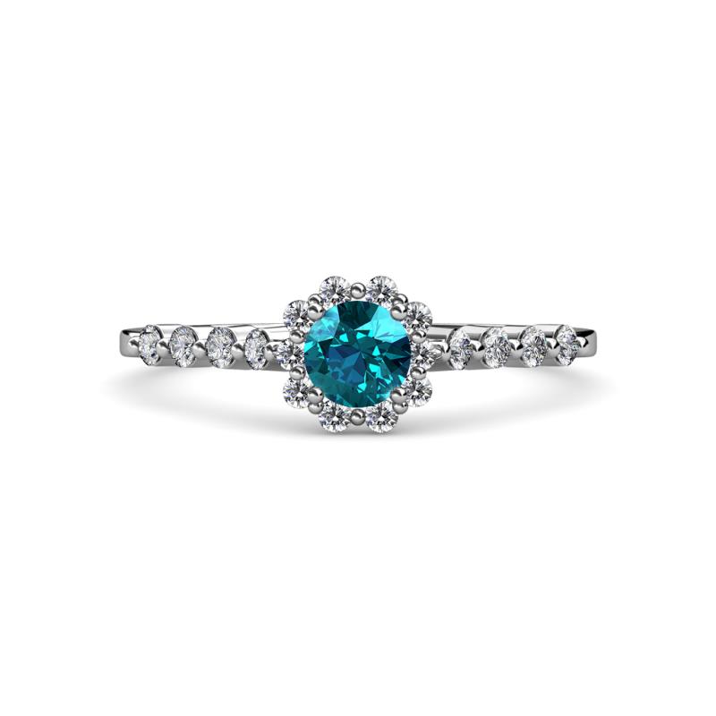 Amabel London Blue Topaz and Diamond Halo Bridal Set Ring 