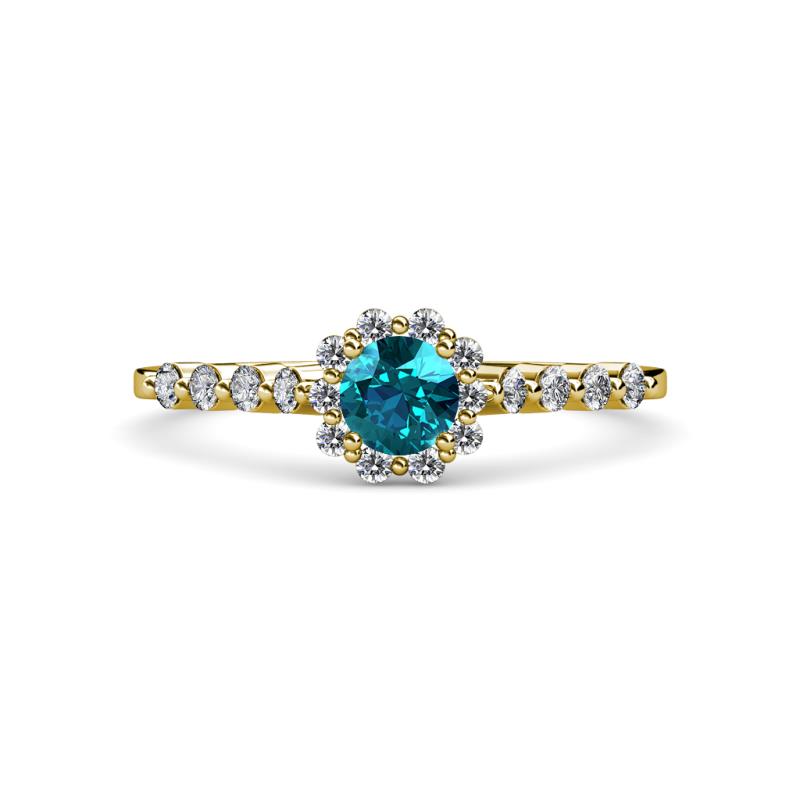Amabel London Blue Topaz and Diamond Halo Bridal Set Ring 