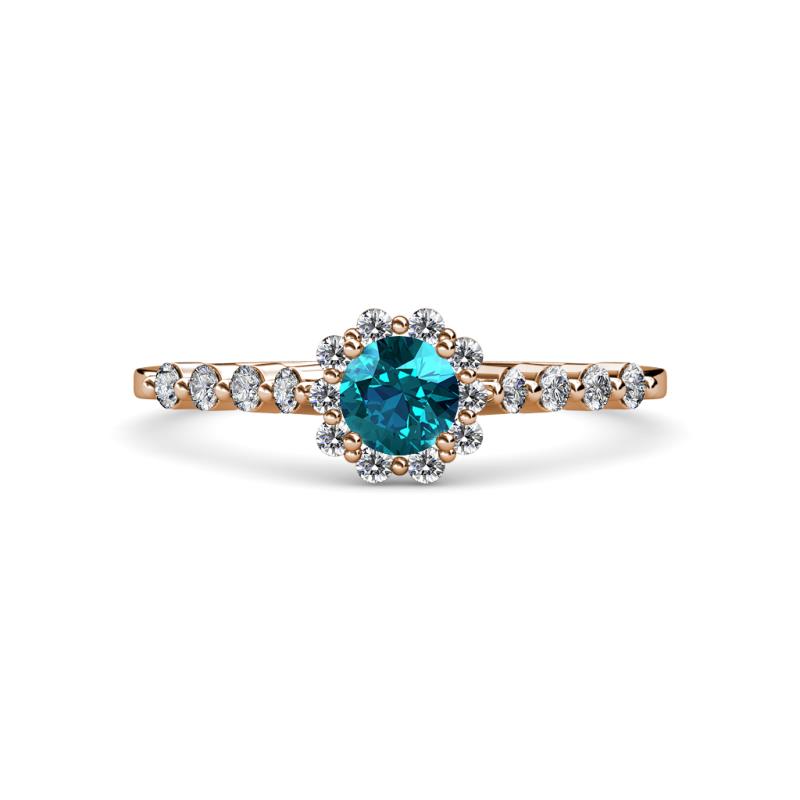 Amabel London Blue Topaz and Diamond Halo Bridal Set Ring 