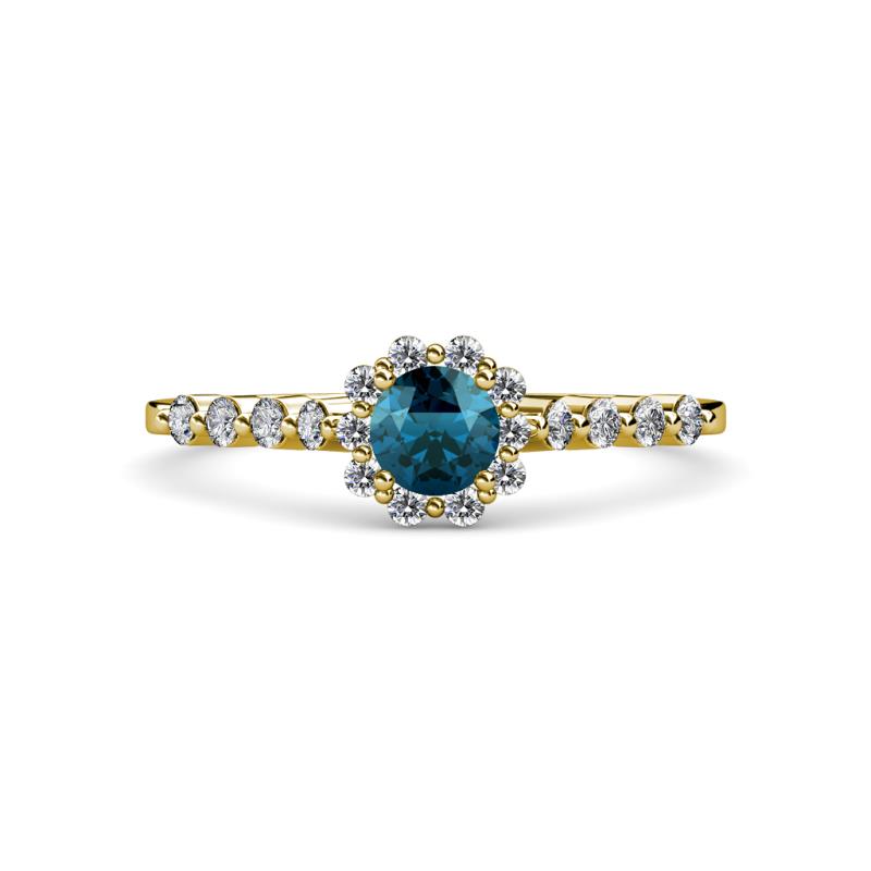 Amabel Blue and White Diamond Halo Bridal Set Ring 