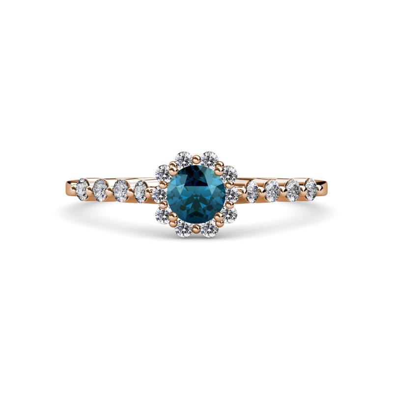 Amabel Blue and White Diamond Halo Bridal Set Ring 