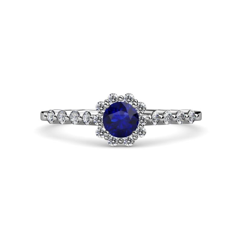 Amabel Blue Sapphire and Diamond Halo Bridal Set Ring 