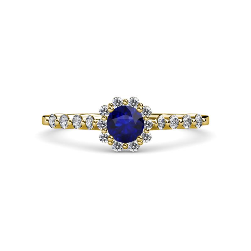Amabel Blue Sapphire and Diamond Halo Bridal Set Ring 