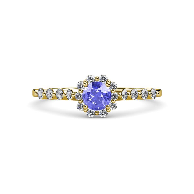 Amabel Tanzanite and Diamond Halo Bridal Set Ring 