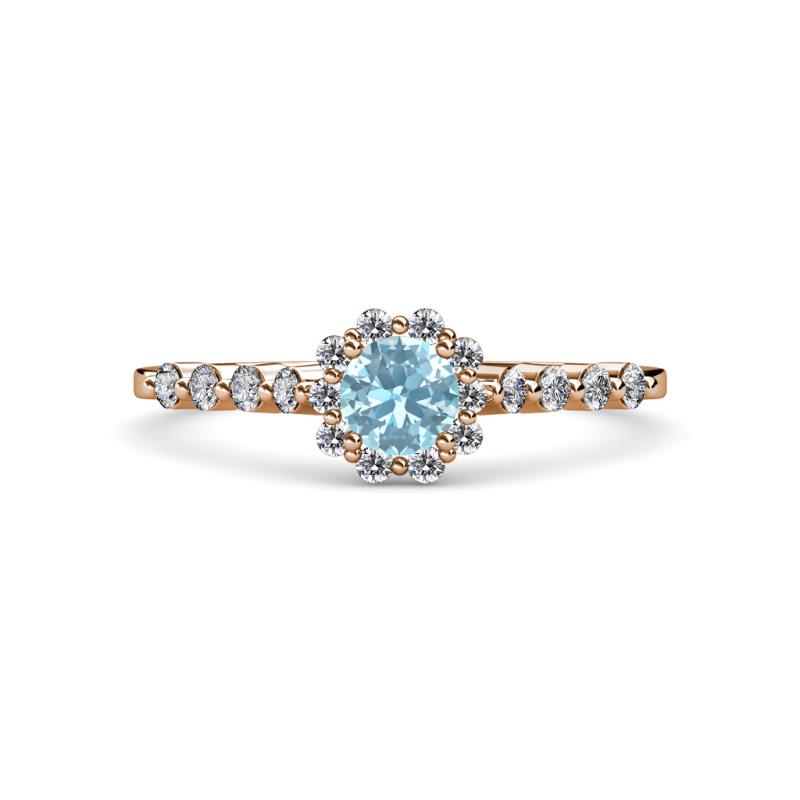 Amabel Aquamarine and Diamond Halo Bridal Set Ring 