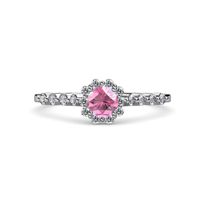 Amabel Pink Tourmaline and Diamond Halo Bridal Set Ring 