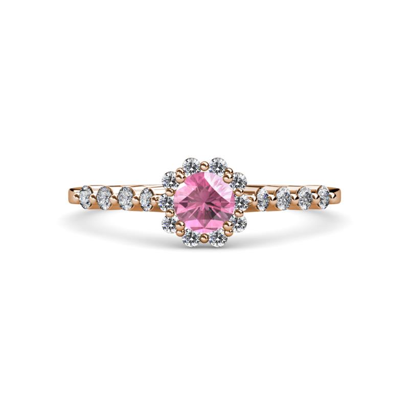Amabel Pink Tourmaline and Diamond Halo Bridal Set Ring 