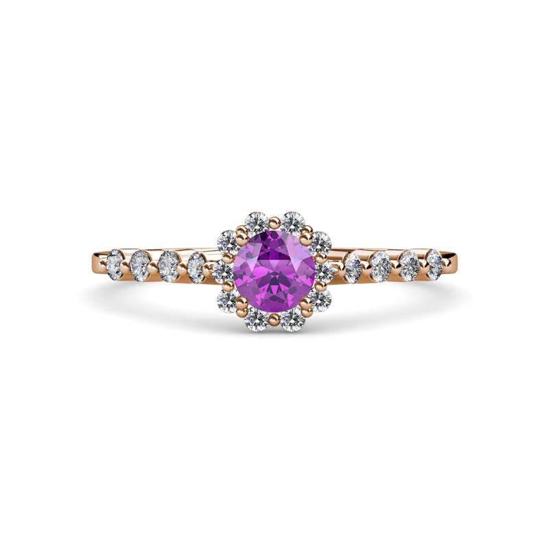Amabel Amethyst and Diamond Halo Bridal Set Ring 