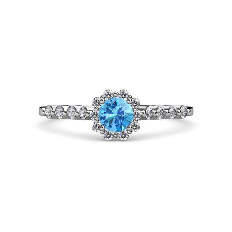 Amabel Blue Topaz and Diamond Halo Bridal Set Ring 