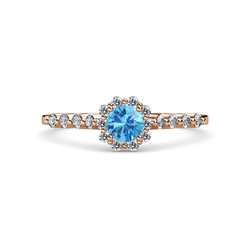 Amabel Blue Topaz and Diamond Halo Bridal Set Ring 