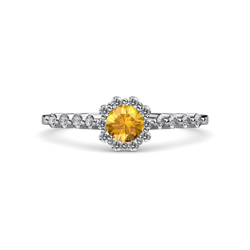 Amabel Citrine and Diamond Halo Bridal Set Ring 