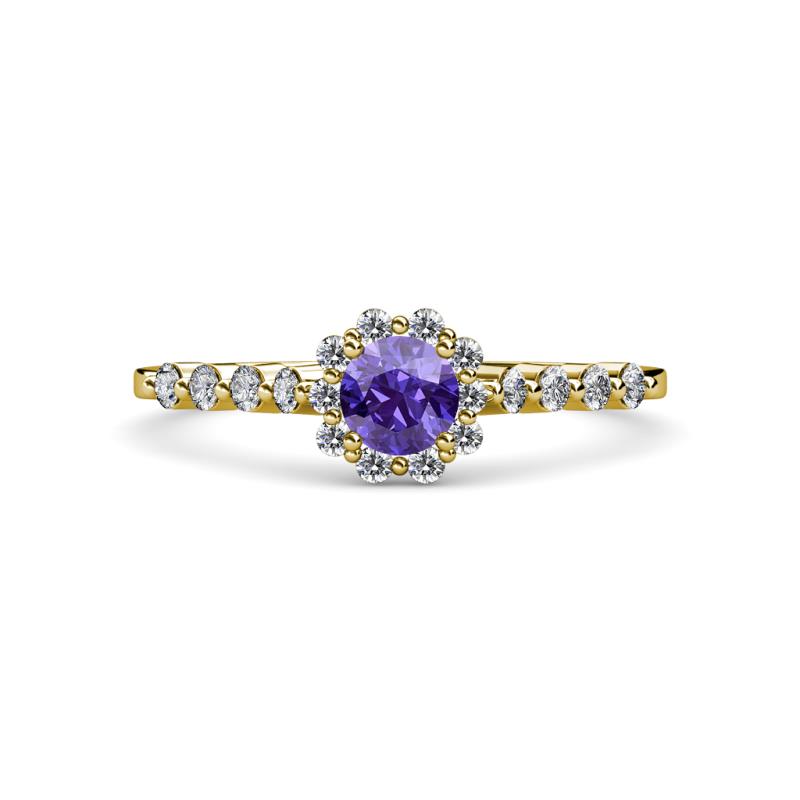 Amabel Iolite and Diamond Halo Bridal Set Ring 