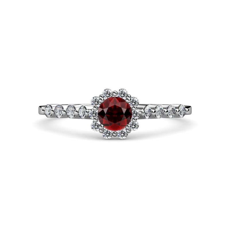 Amabel Red Garnet and Diamond Halo Bridal Set Ring 