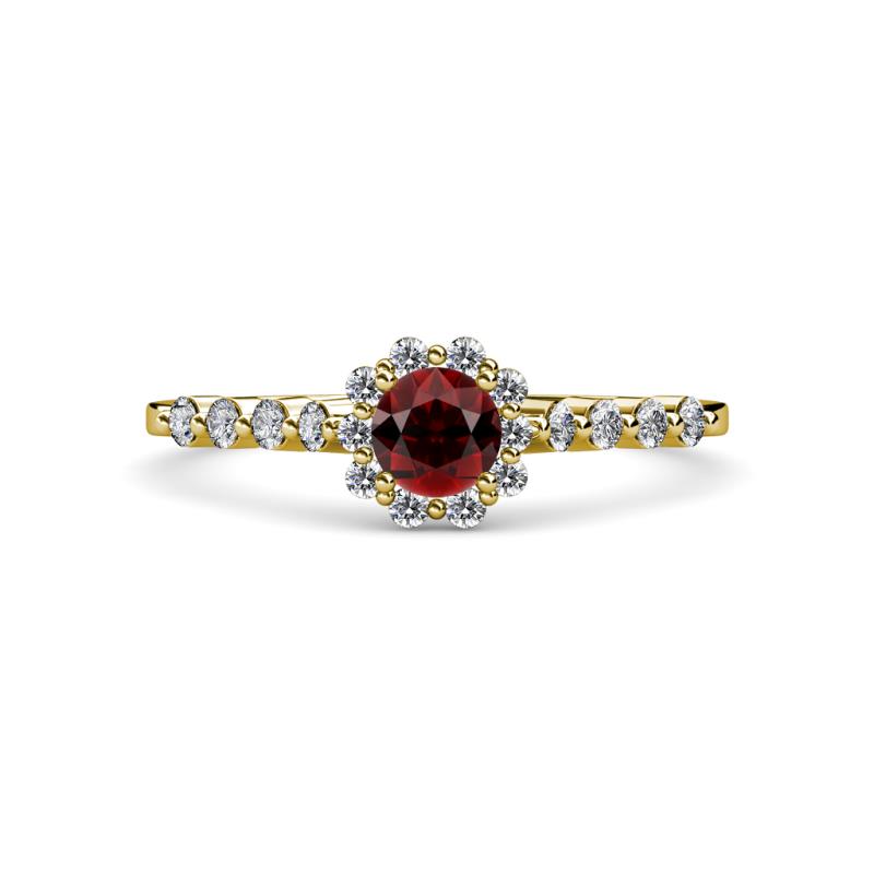 Amabel Red Garnet and Diamond Halo Bridal Set Ring 