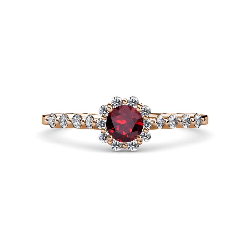 Amabel Ruby and Diamond Halo Bridal Set Ring 