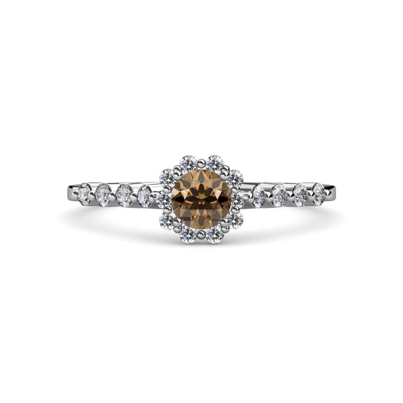 Amabel Smoky Quartz and Diamond Halo Bridal Set Ring 