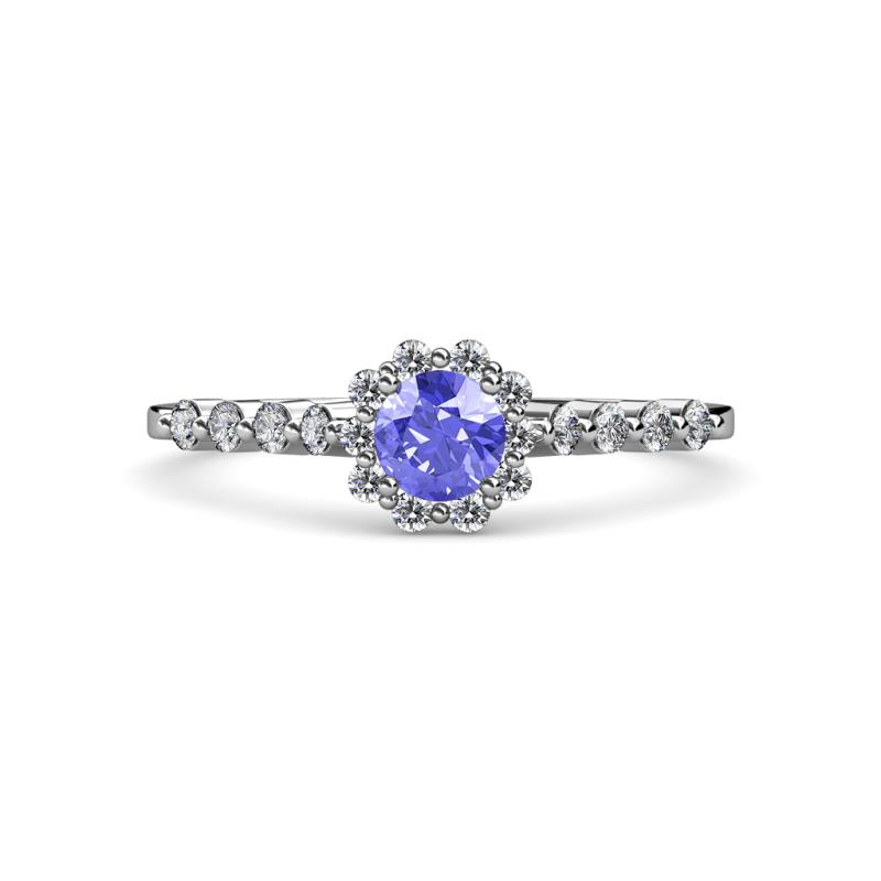 Amabel Tanzanite and Diamond Halo Bridal Set Ring 