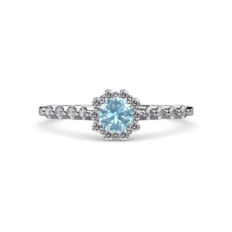 Amabel Aquamarine and Diamond Halo Bridal Set Ring 