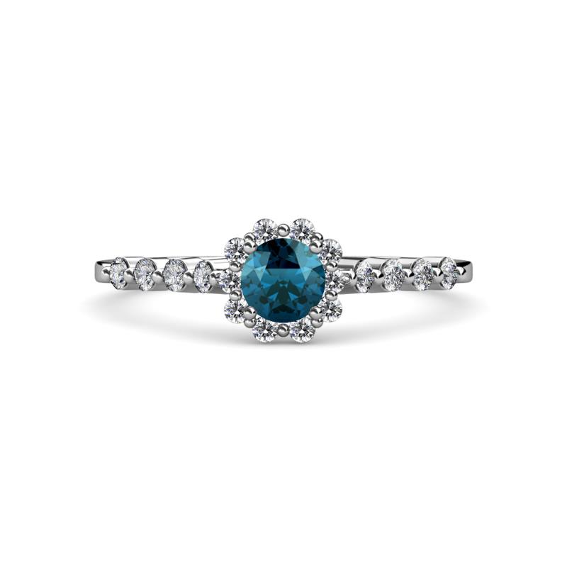 Amabel Blue and White Diamond Halo Bridal Set Ring 