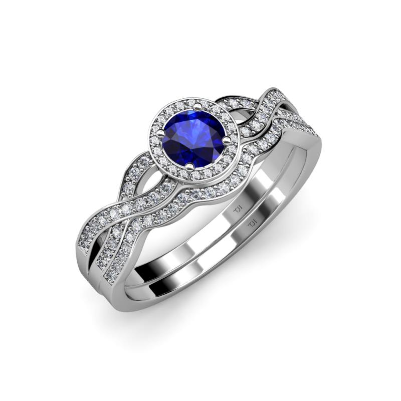 Keyara 1.15 ctw Blue Sapphire Accented Natural Diamonds Halo Bridal Set Ring  