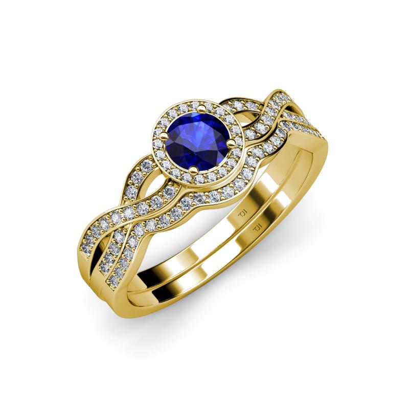 Keyara 1.15 ctw Blue Sapphire Accented Natural Diamonds Halo Bridal Set Ring  