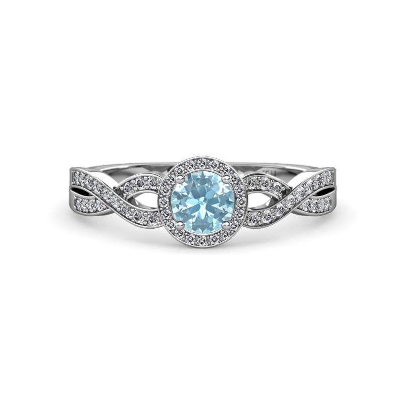 Aquamarine and Diamond (SI2-I1, G-H) Swirl Halo Engagement Ring ...