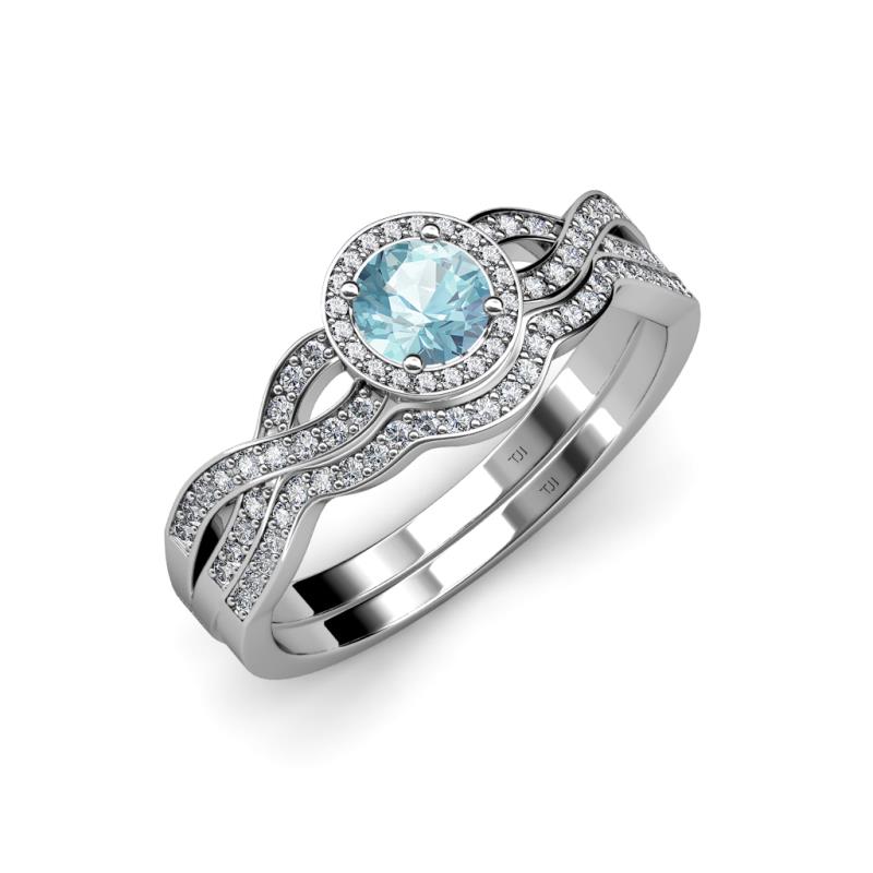 Keyara 1.10 ctw Aquamarine Accented Natural Diamonds Halo Bridal Set Ring  