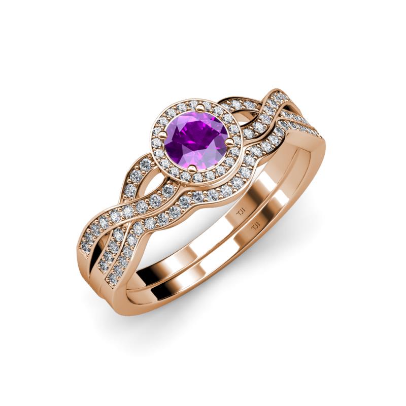 Keyara 1.10 ctw Amethyst Accented Natural Diamonds Halo Bridal Set Ring  